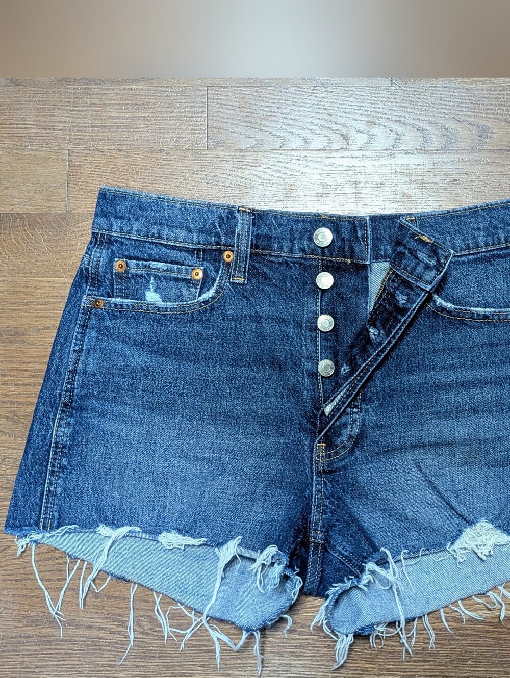 Gap High-Rise Cheeky Distressed Denim Cutoff Shorts - Dark Blue